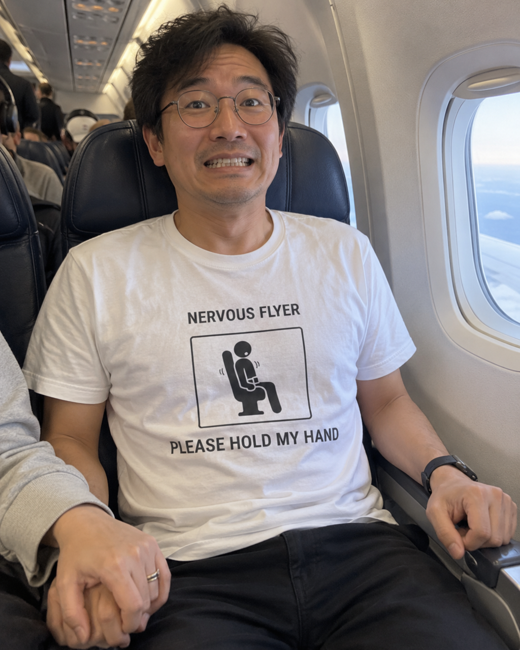 Nervous Flyer Please Hold My Hand - Funny Travel T-Shirt - view 4