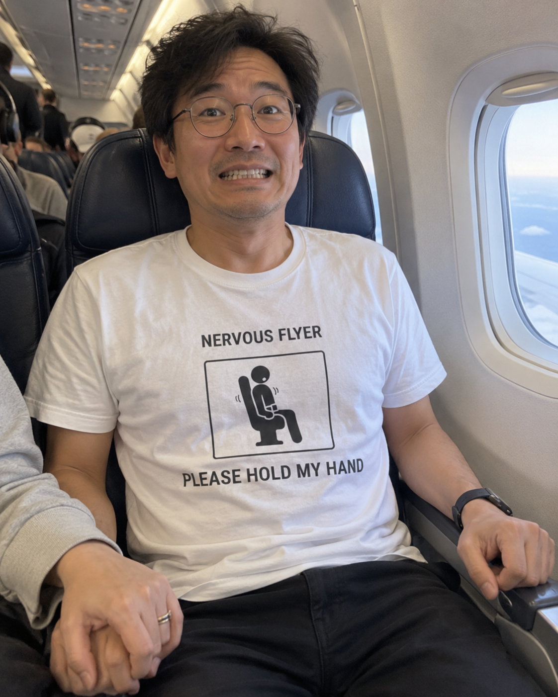 Nervous Flyer Please Hold My Hand - Funny Travel T-Shirt - view 4